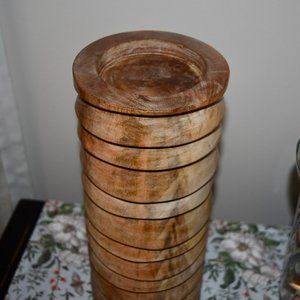 NEW 14 " Mango Wood Natual -Twisted Pillar Hurricane Candleholder